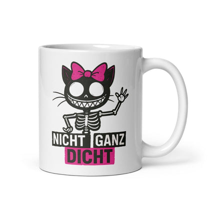 Nicht ganz dicht – Lustige Skelett Katze mit Schleife, schwarzer Humor Geschenk - Tassencat