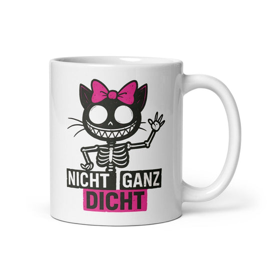Nicht ganz dicht – Lustige Skelett Katze mit Schleife, schwarzer Humor Geschenk - Tassencat