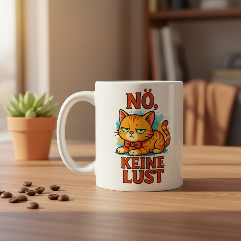 Nö, keine Lust – Lustiger Katzen Spruch mit Sarkasmus – Geschenkidee für Morgenmuffel & Genervte - Tassencat