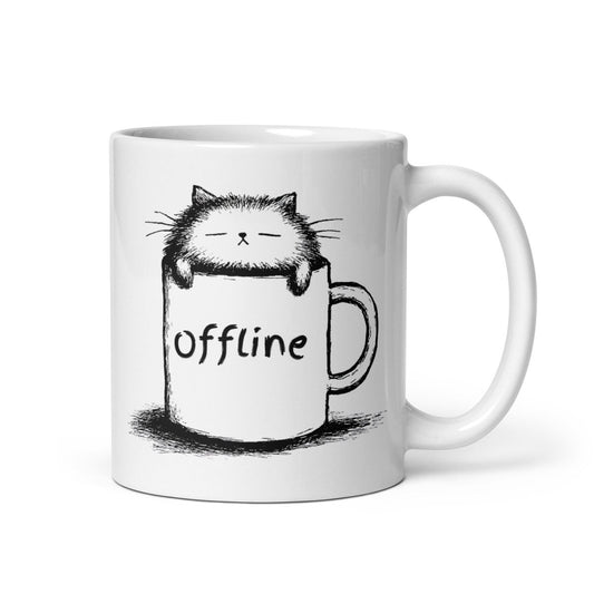 Offline – müde Katze Minimalmotiv | Digital Detox Spruch, Ruhe & Pause Statement Geschenkidee - Tassencat