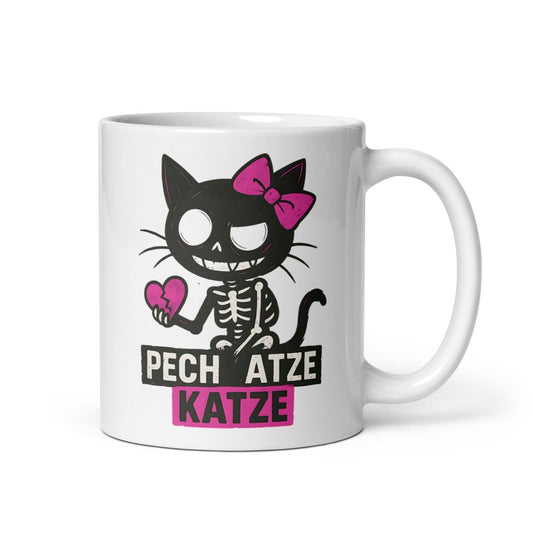 Pech Atze Katze – Skelett Katze mit gebrochenem Herz, schwarzer Humor Geschenk - Tassencat