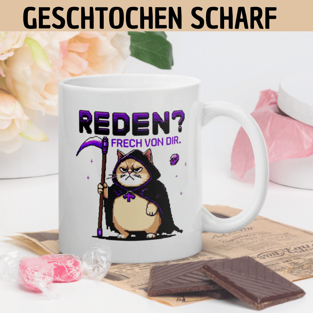 „Reden? Frech von dir“ – Lustige Katzen - Tasse für alle Anti - Smalltalk - Helden - Tassencat