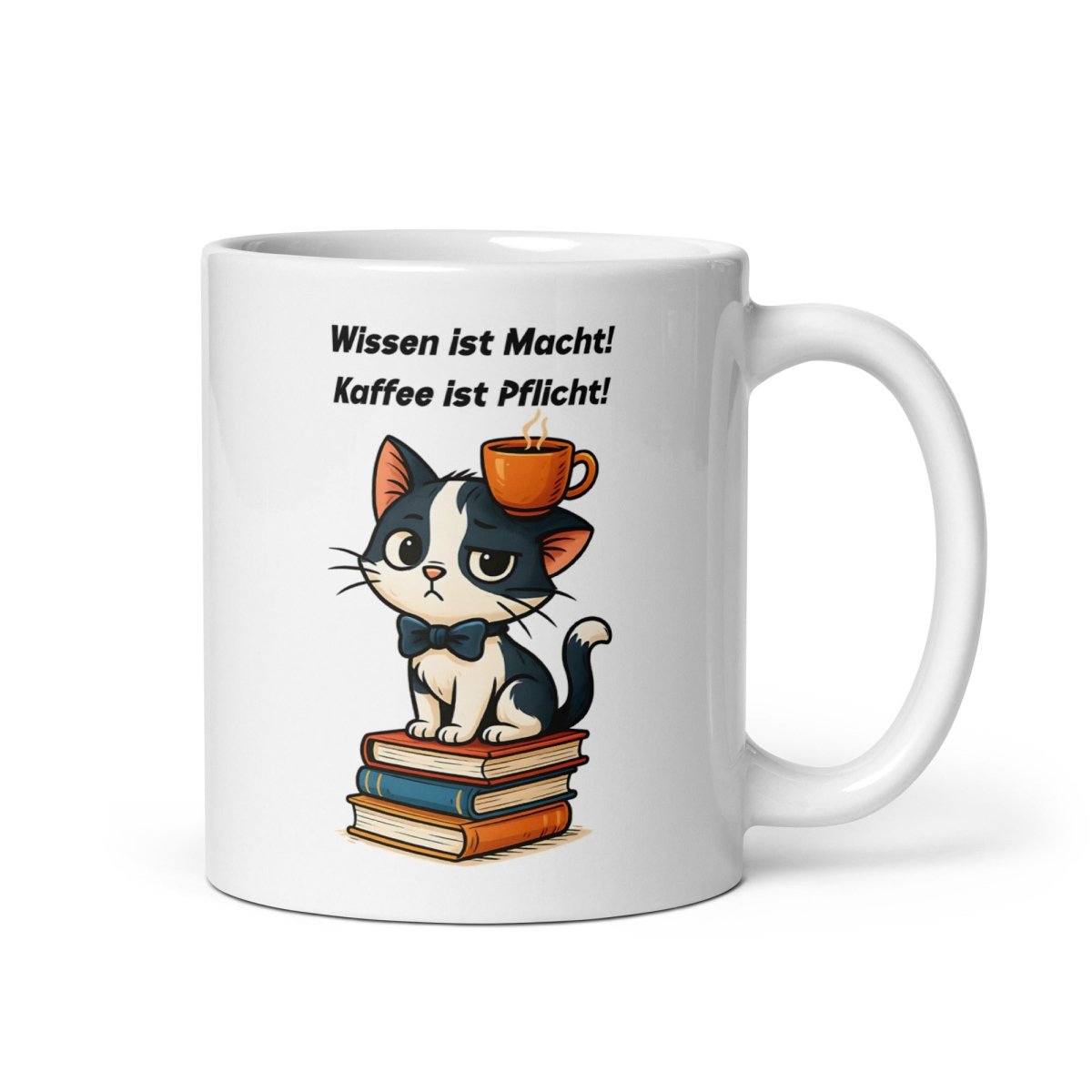 Wissen ist Macht – Kaffee ist Pflicht – Lustiges Katzenmotiv für Lehrer, Studenten & Büro - Tassencat
